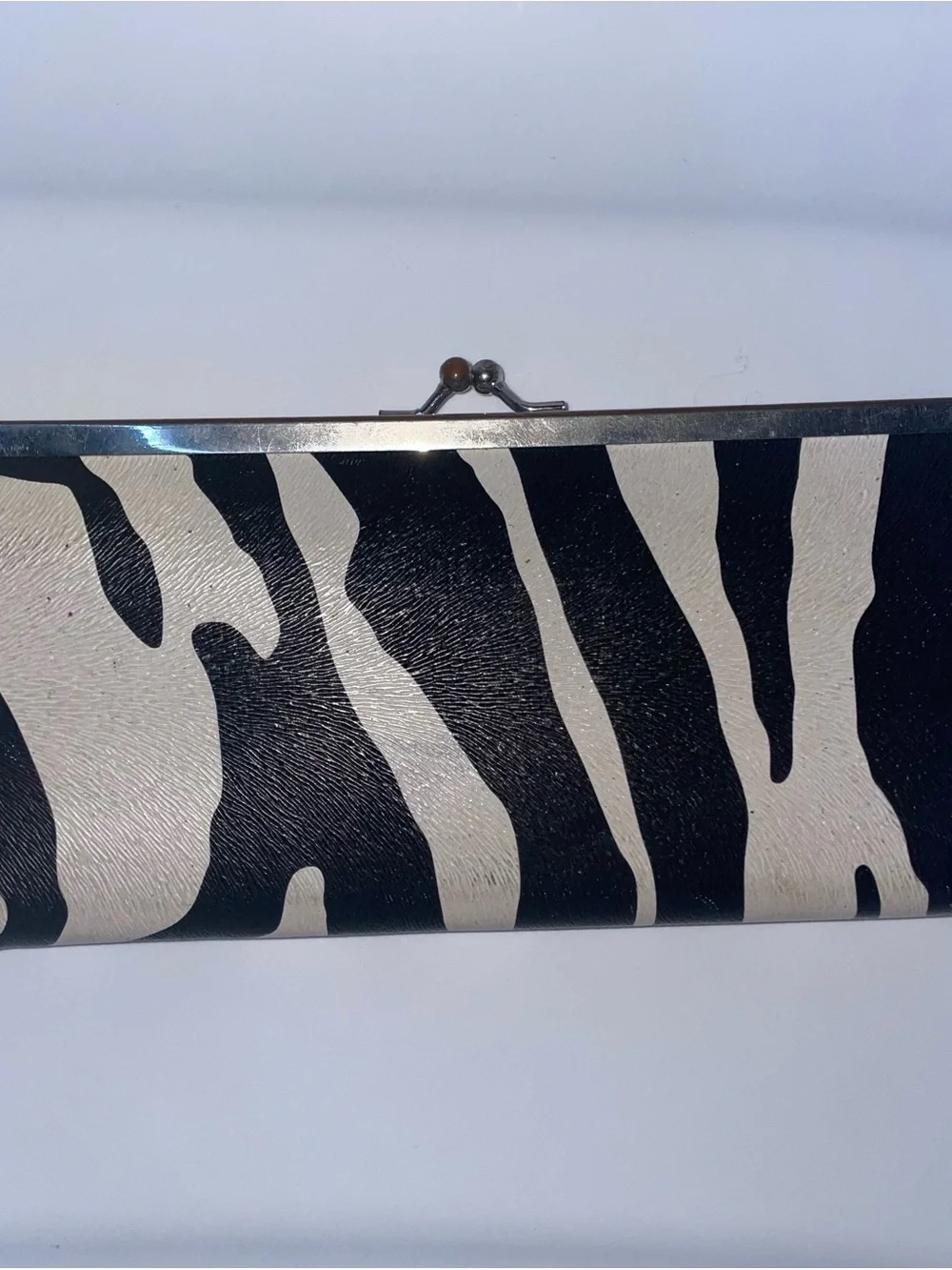 Chateau Zebra Print Frame Clutch Wallet – Silver Kiss-Lock Closure